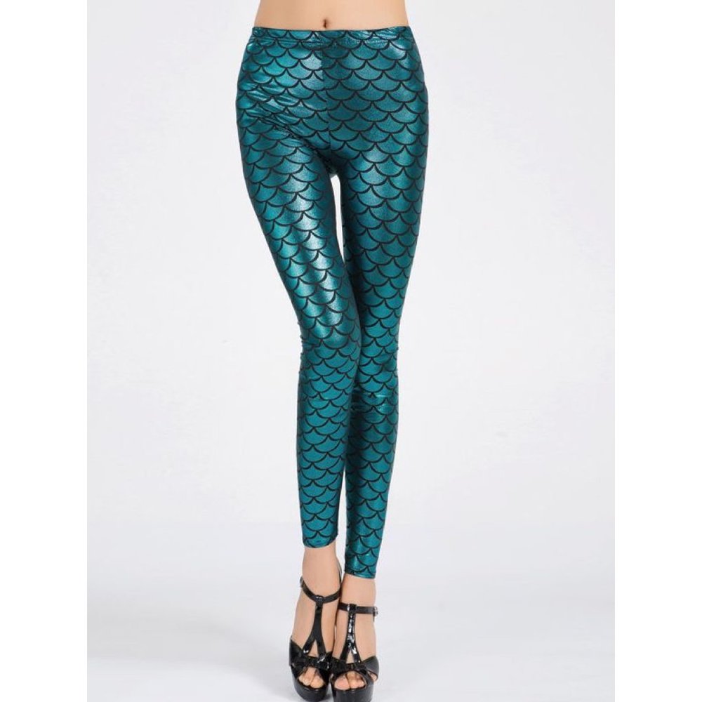 Teal Mermaid Fish Scale Leggings Romwe